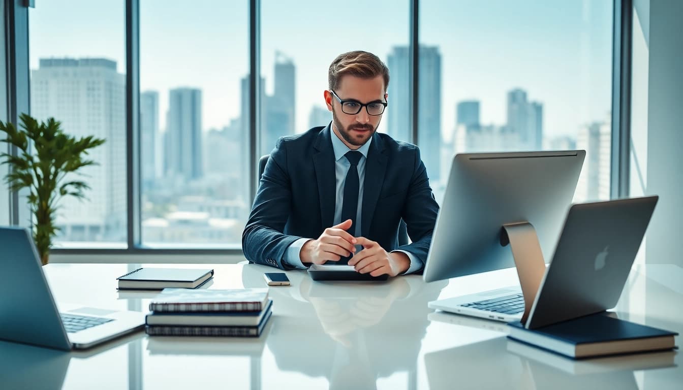 Headhunter IT reviewing candidate profiles in a modern office environment.