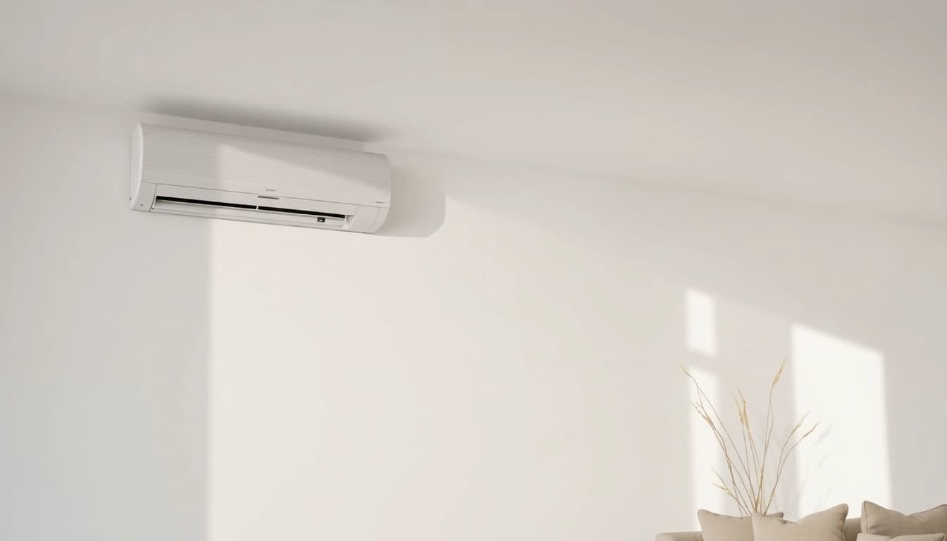 Klima kaufen: Discover a modern split air conditioning unit in a stylish living room setting.