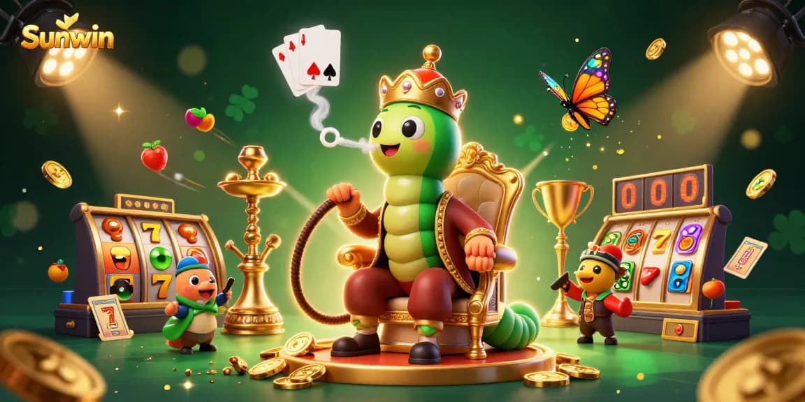 Play captivating casino games with Sunwin, showcased with vibrant slot reels and golden coins.