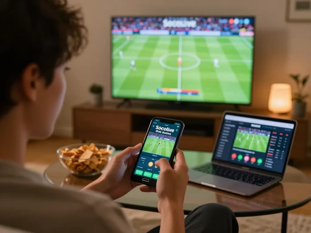 Socolive football betting action on mobile, showcasing a thrilling home gaming environment.