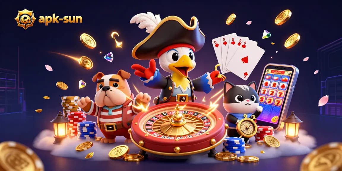 Spin with apk-sun for thrilling slots and casino adventures in vibrant 3D illustration.