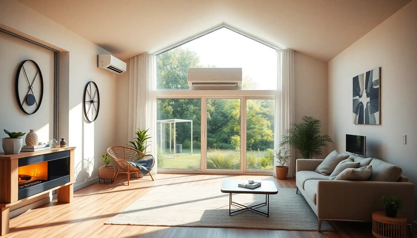 Klimaanlagen in einem eleganten Raum präsentieren Effizienz und Stil mit natürlichem Licht.