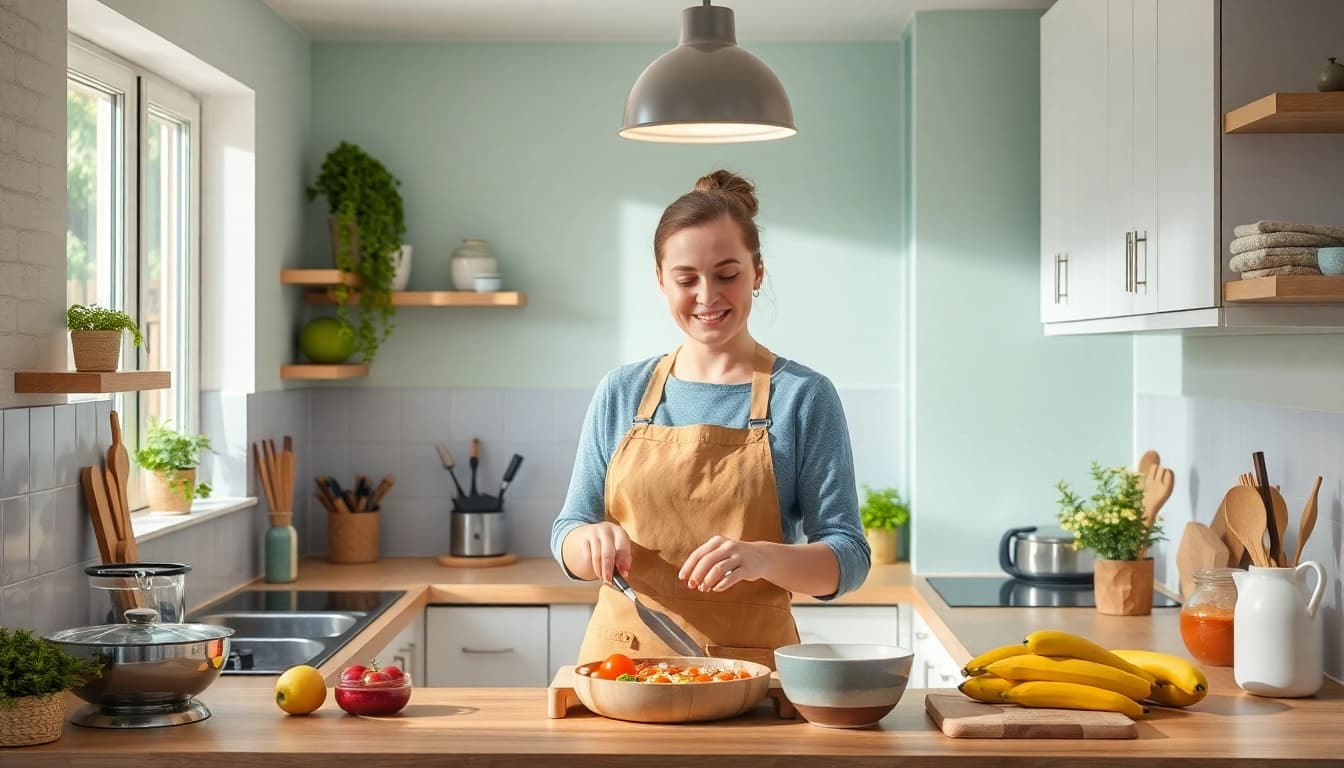 Hauswirtschaftskraft in Hameln bereitet mit frischen Zutaten köstliche Mahlzeiten zu.