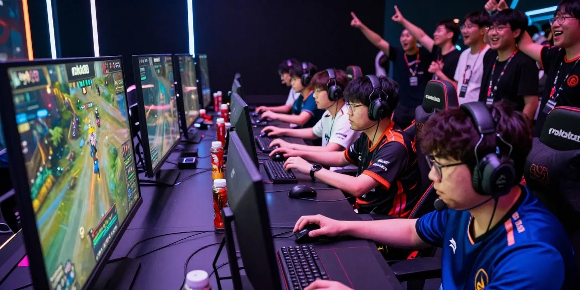 Exciting esports tournament scene with gamers playing rokok88.
