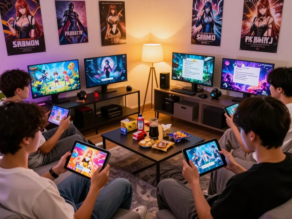 Gamers enjoying porn games in a vibrant digital environment with engaging graphics.