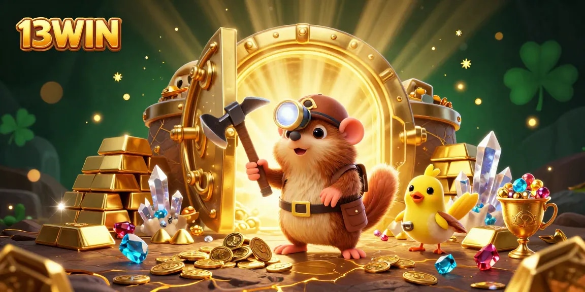 Join the exciting adventure of 13WIN with treasure hunting, mining gold, and sparkling gems.