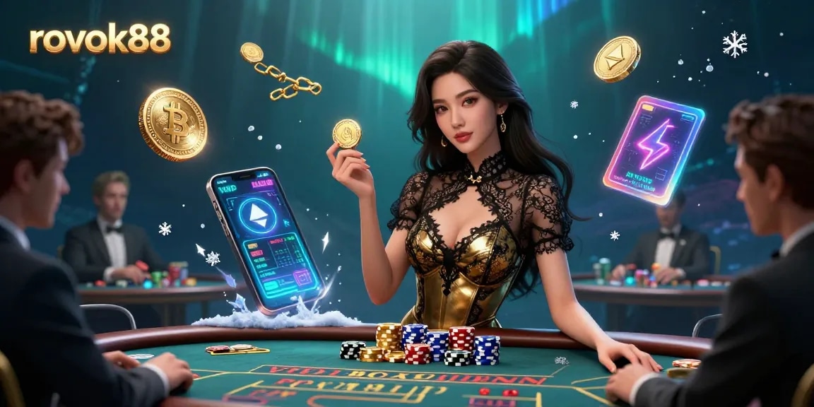 Experience high-stakes play at ROKOK88 with vibrant casino elements and luxurious surroundings.