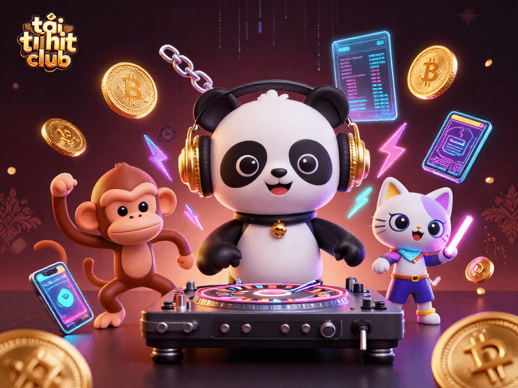 Play and win with tải hit club while enjoying vibrant casino characters and games in this exciting illustration.