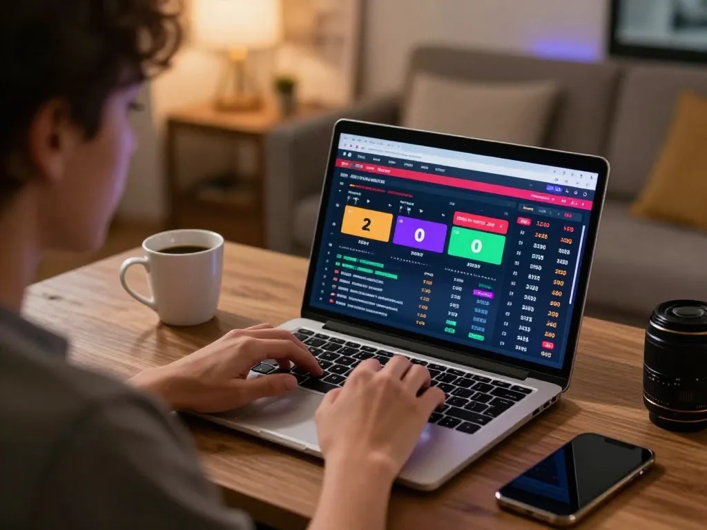 Engaging scene of online betting with 79king on a laptop, showcasing dynamic sports odds and strategy.