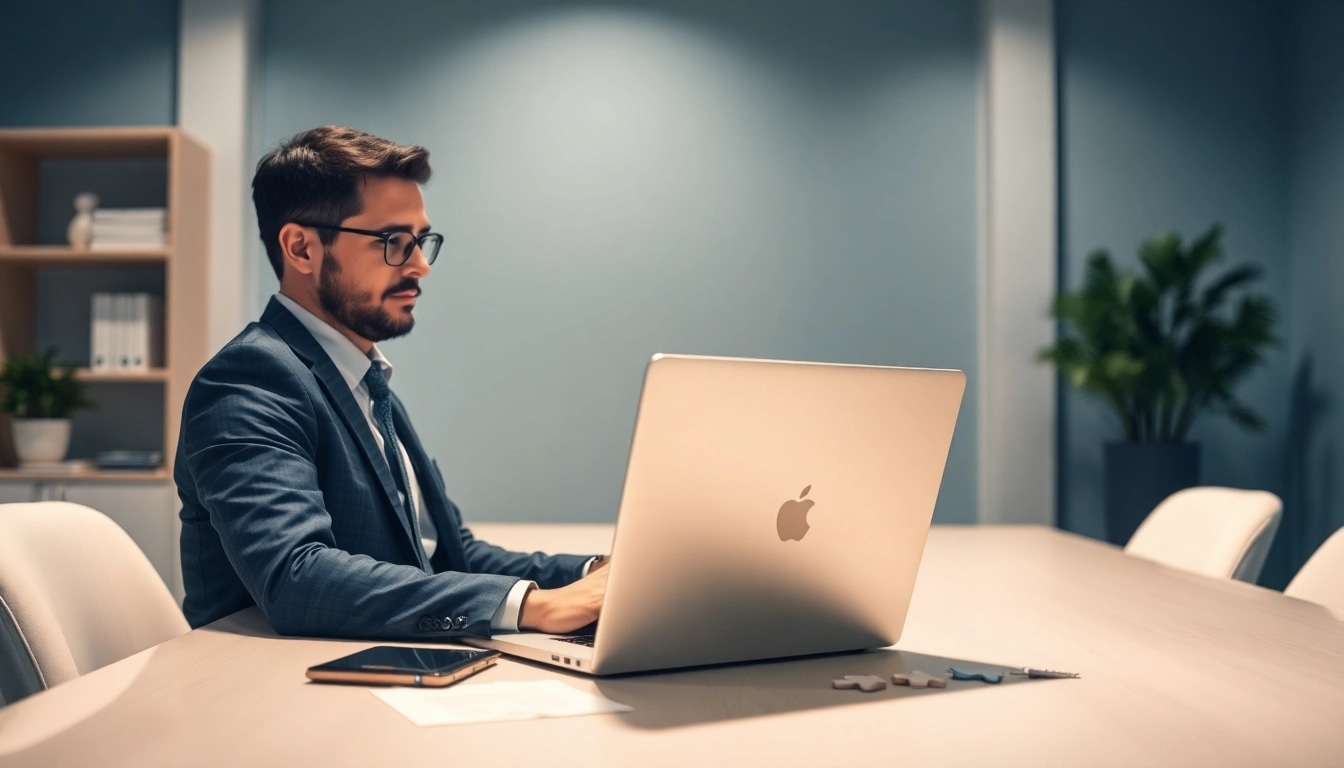 Berater erstellt mit einem professionellen Löschdienst am Laptop Lösungen zur Bewertungskorrektur.