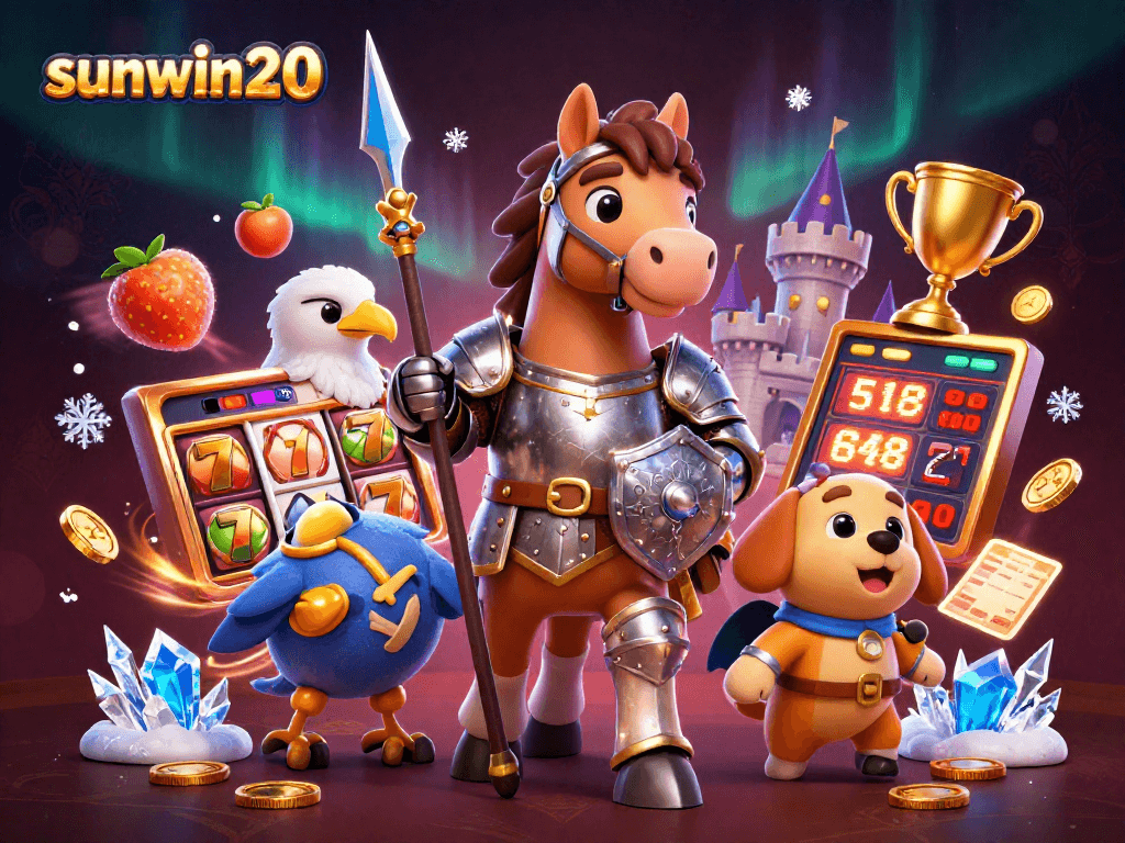 Play at sunwin20 with thrilling slot games and witness exhilarating jackpots with this illustrated scene.