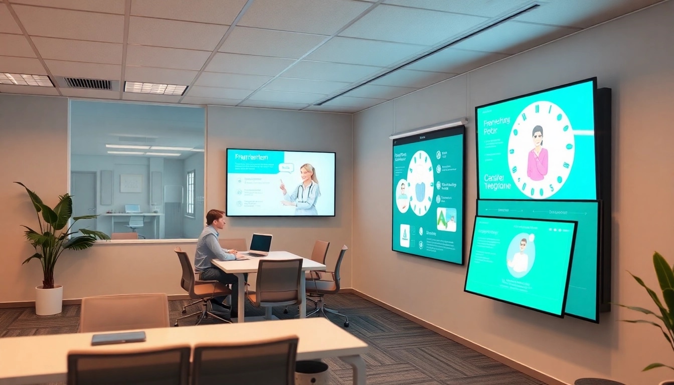Pflegemarketing-Strategien visuell umsetzen in einem modernen Büro mit freundlicher Atmosphäre und Teamarbeit.