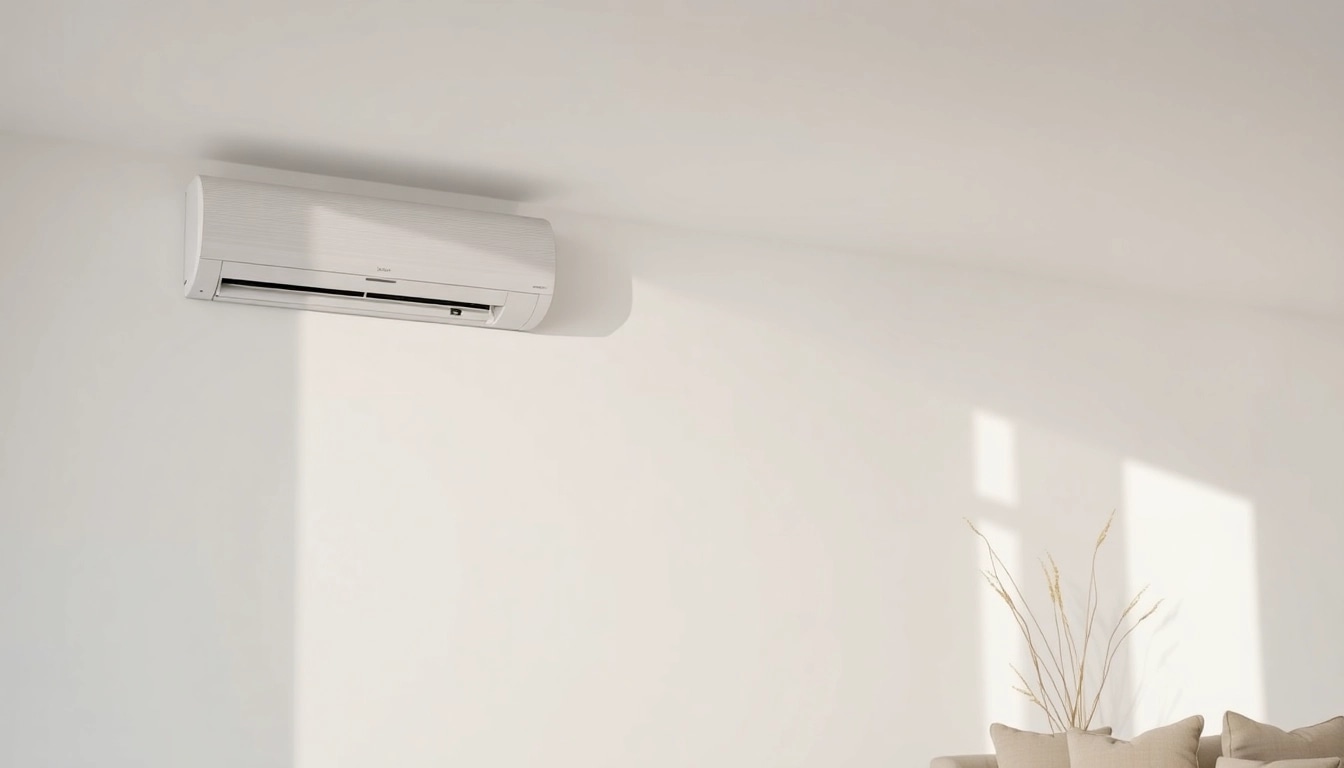 Klima kaufen: Discover a modern split air conditioning unit in a stylish living room setting.
