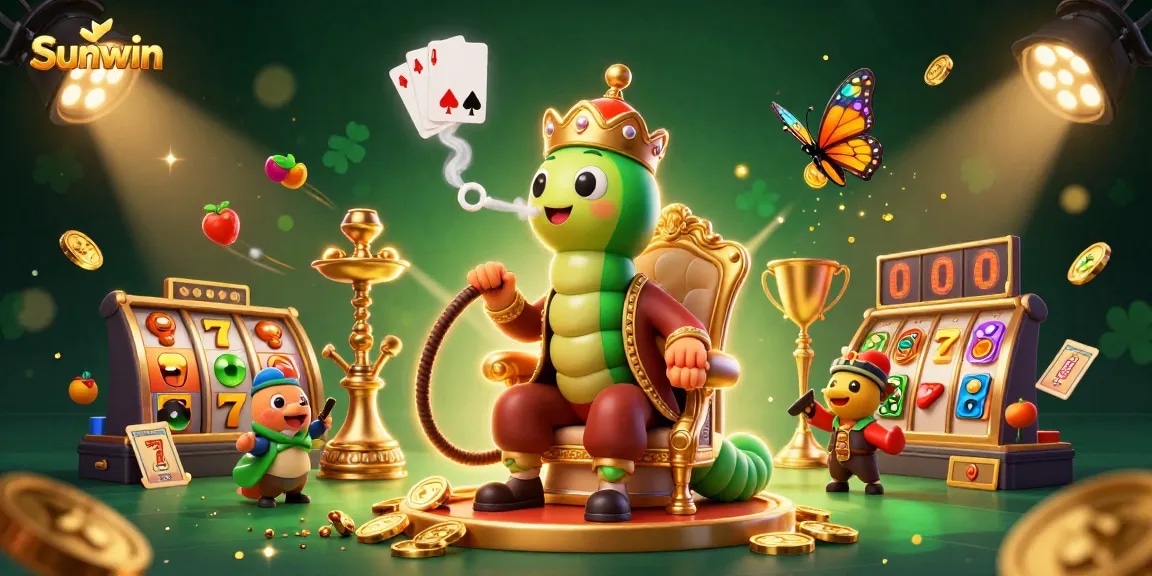 Play captivating casino games with Sunwin, showcased with vibrant slot reels and golden coins.