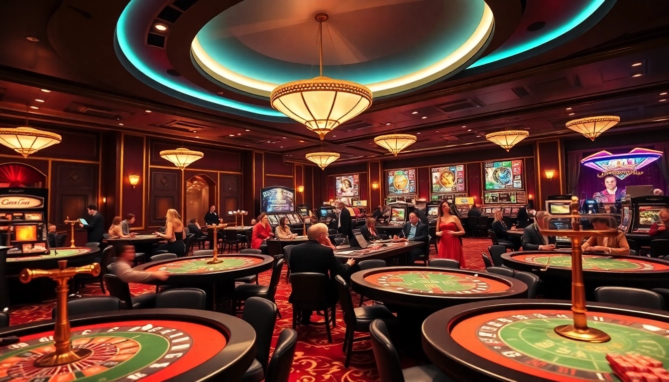 Spiele im Casino online genießen mit aufregenden Tischen und atmosphärischen Lichtern.