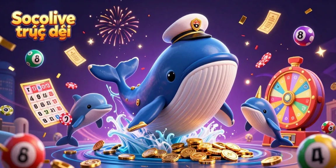 Socolive trực tiếp offers dynamic gaming thrills with a colorful jackpot celebration scene.