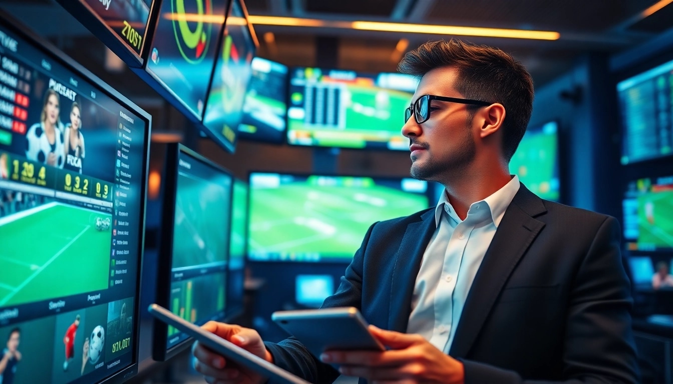 Experience high-stakes betting with sportwetten ohne limit as a focused individual analyzes sports odds on multiple screens.