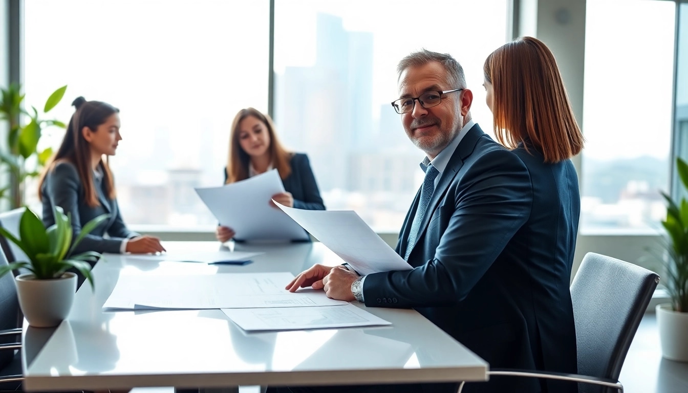 Headhunter Ingenieure in einem modernen Büro, während er mit Ingenieuren interagiert.