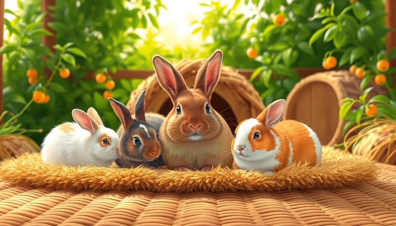 Hanfmatte in an inviting pet habitat with playful rabbits; soft and cozy texture.