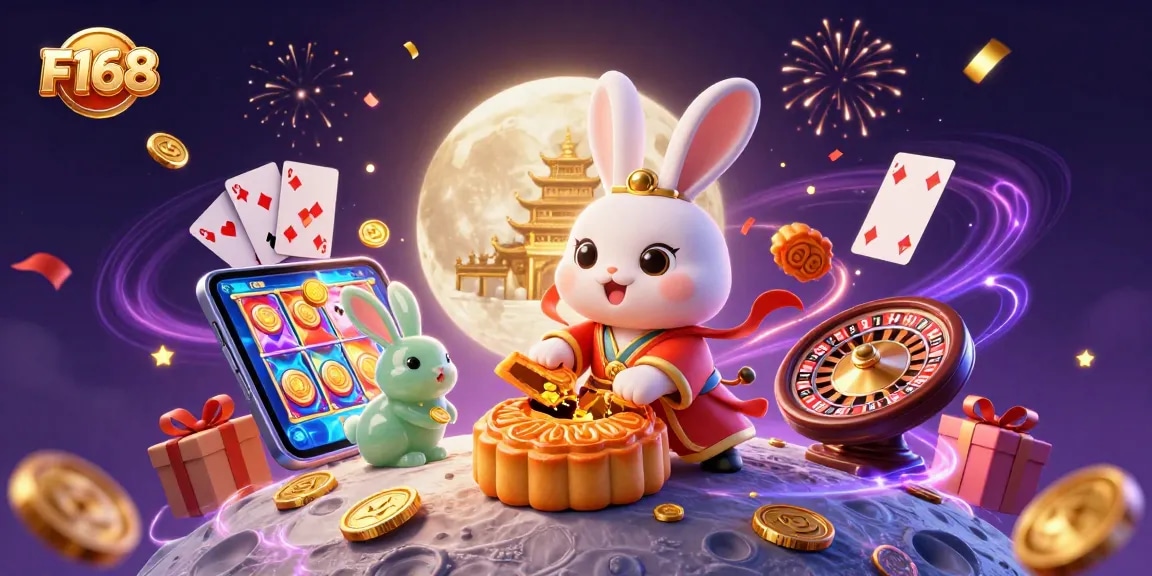 Experience the thrilling world of F168 with a lively casino scene full of gold and games.