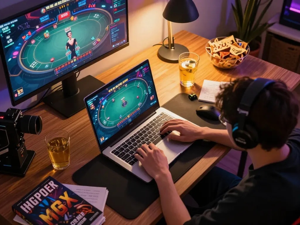Engaging online poker gameplay on MK8th platform, showcasing player strategy and immersive action.