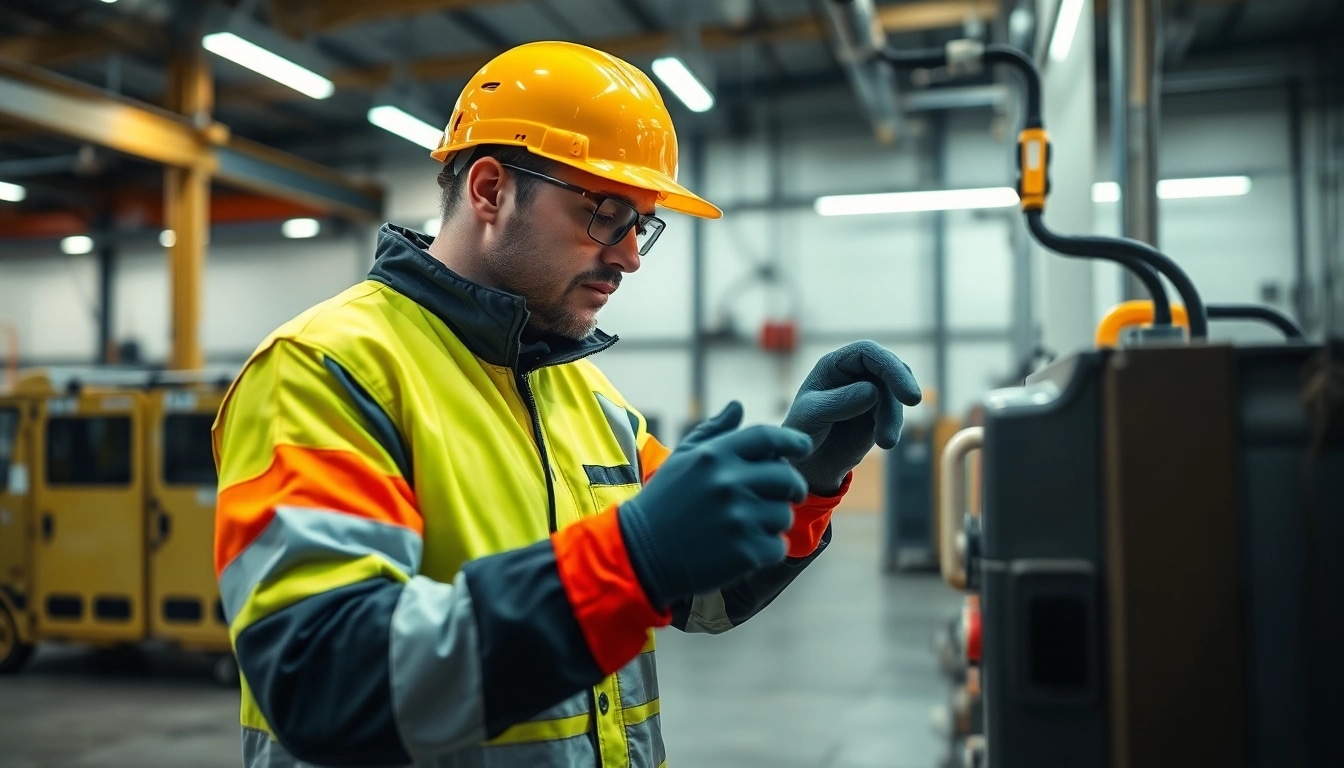 Techniker führt eine DGUV V3 Prüfung durch, um elektrische Sicherheit zu gewährleisten und Geräte zu checken.