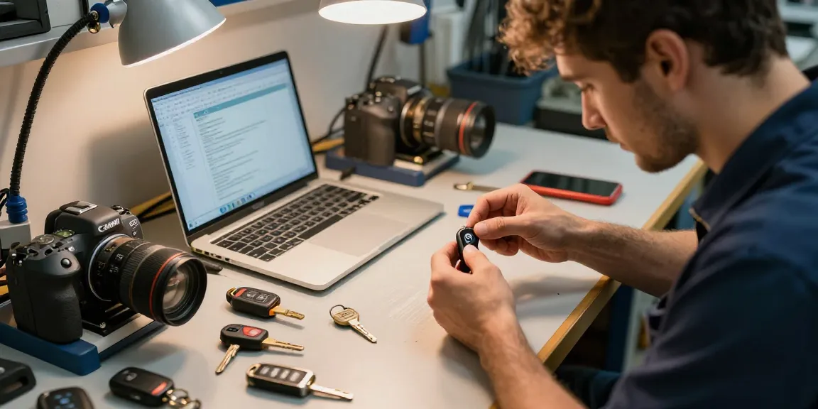 Mechaniker bei der Arbeit: Bitte schön, Ersatzschlüssel für Hyundai in der Werkstatt.