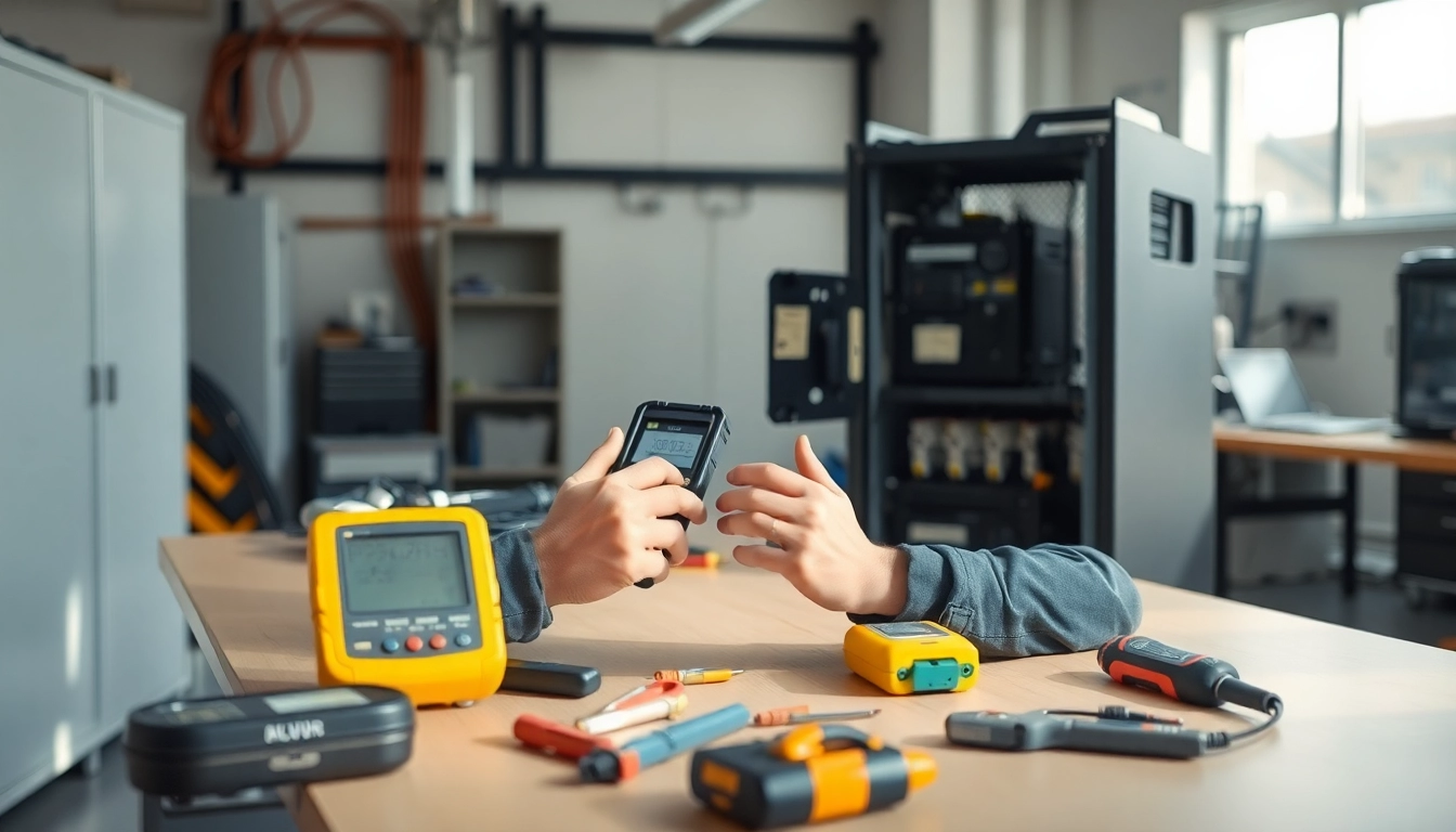 Technician performing a DGUV V3 Prüfung to ensure workplace safety with thorough equipment checks.