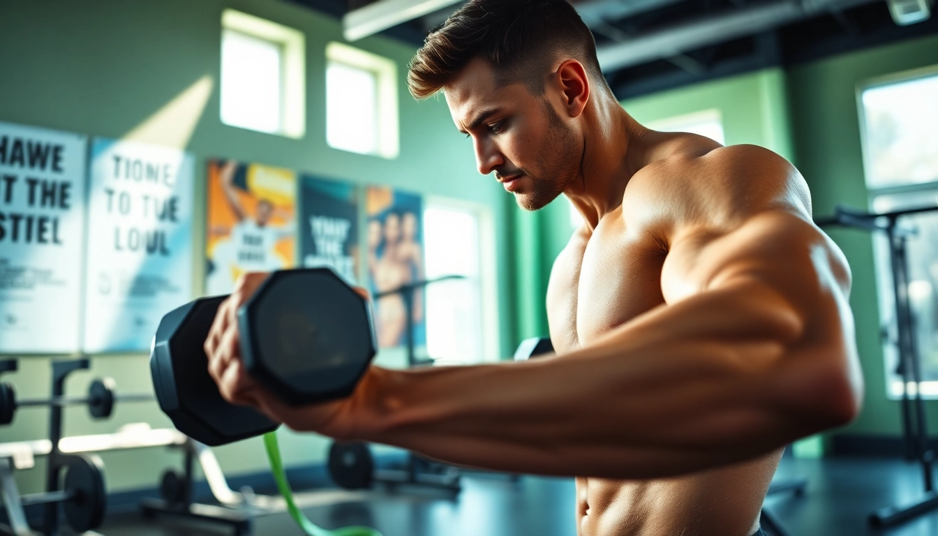 Aktiver Wettkämpfer hebt Gewichte mit Fokus auf trenbolon preis im Fitnessstudio