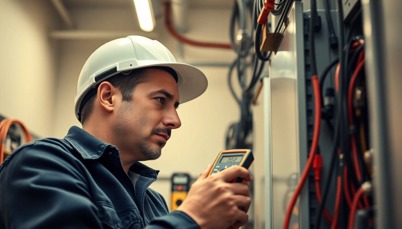 Electrician performing a DGUV V3 Prüfung on electrical equipment for safety compliance.
