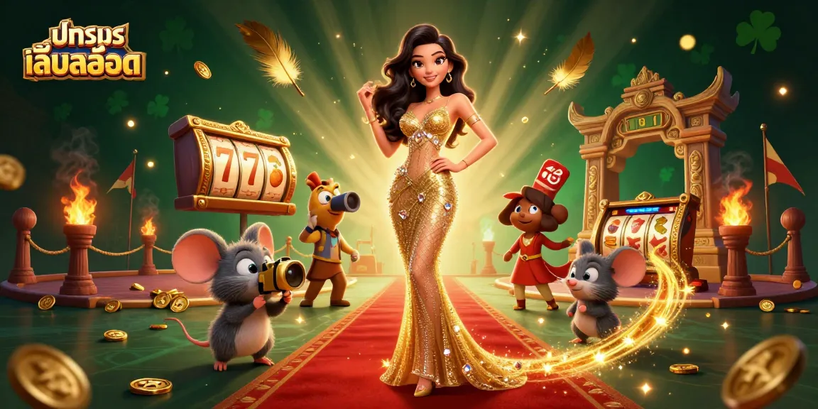 Try ทดลองเล่นสล็อต with vibrant casino elements and a glamorous scene featuring 3D characters and captivating visuals.