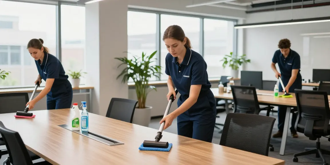Skilled professionals providing gebaeudereinigung solothurn services in a modern office, showcasing clean desks and bright spaces.
