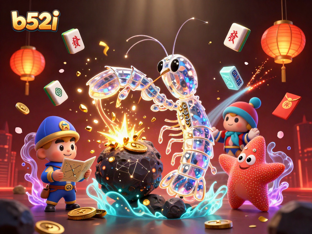 Engage in vibrant online gameplay with b52i, featuring dynamic 3D samurai shrimp and casino elements.