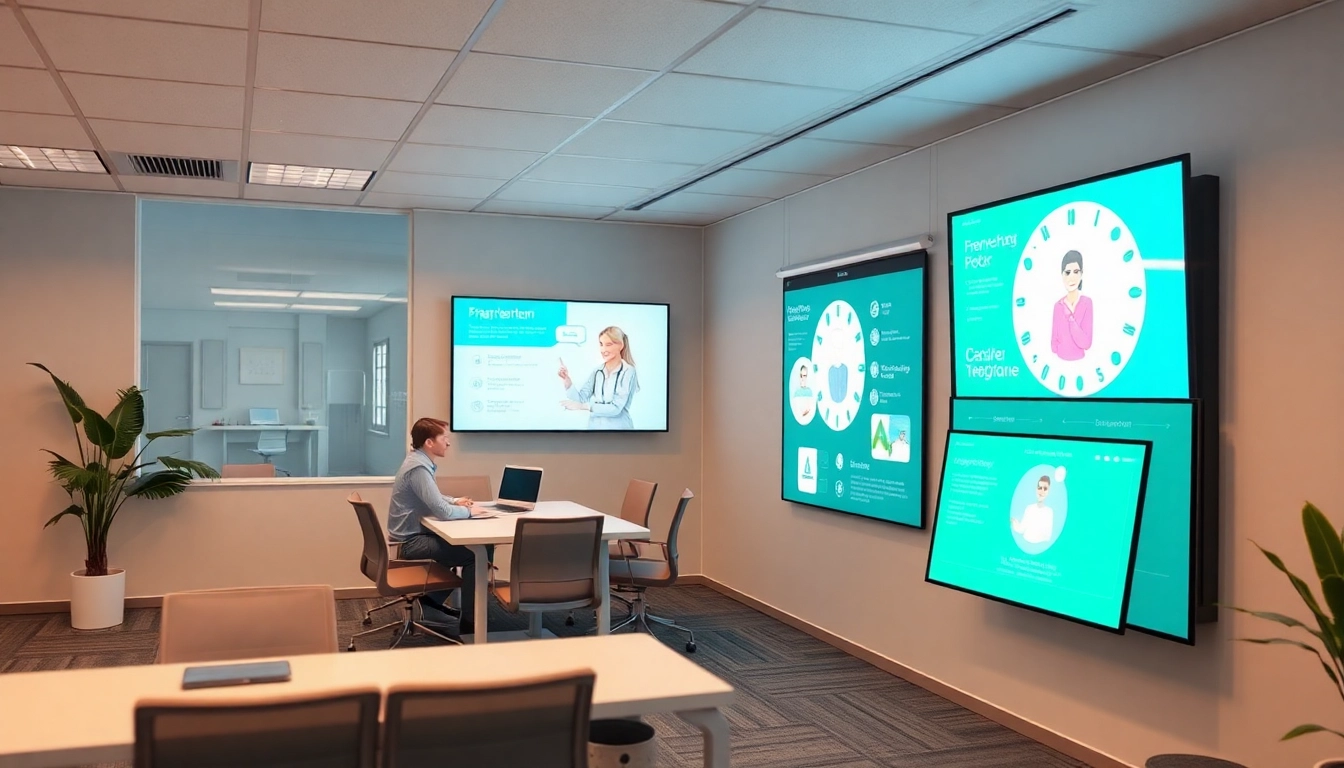 Pflegemarketing-Strategien visuell umsetzen in einem modernen Büro mit freundlicher Atmosphäre und Teamarbeit.