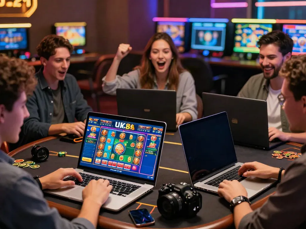Players celebrating winnings on UK88 platform during online gambling.