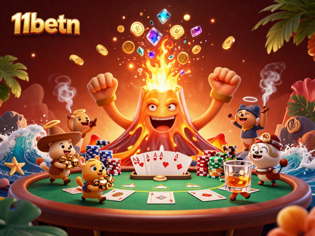 Experience thrilling wins on 11betn with treasure-filled volcano, vibrant poker action, and glamorous casino elements.