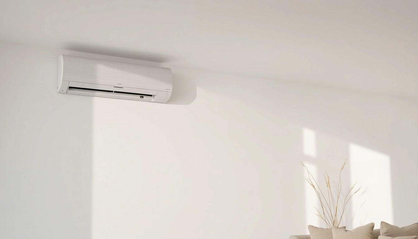 Klima kaufen: Discover a modern split air conditioning unit in a stylish living room setting.