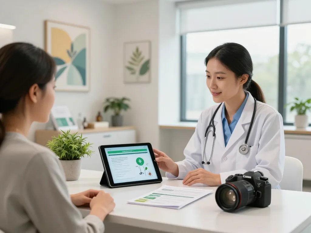 Beratung für Cannabis-Patienten in einer modernen Klinik mit einem Gesundheitsfachmann, der über Cannabis-Behandlungsoptionen spricht.