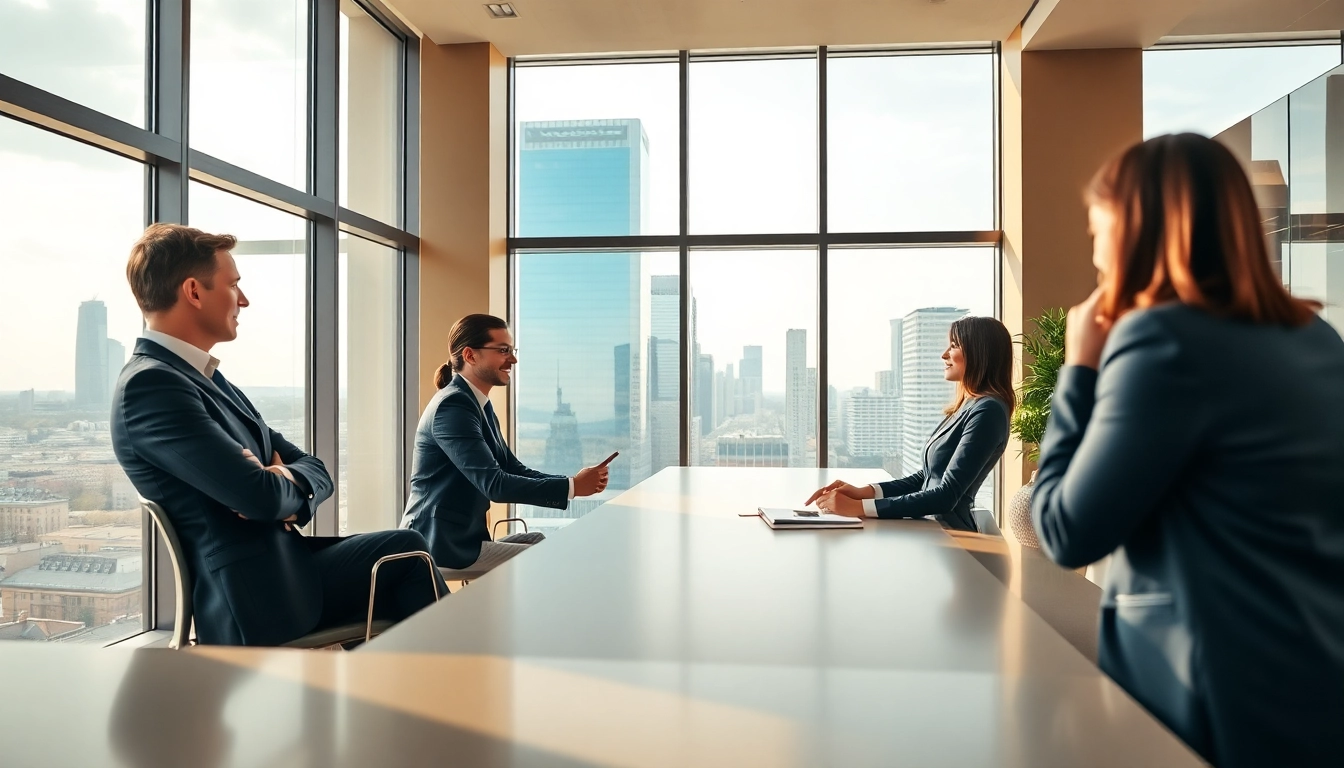 Immobilienmakler Frankfurt Preungesheim berät Kunden in modernem Büro mit urbaner Aussicht.