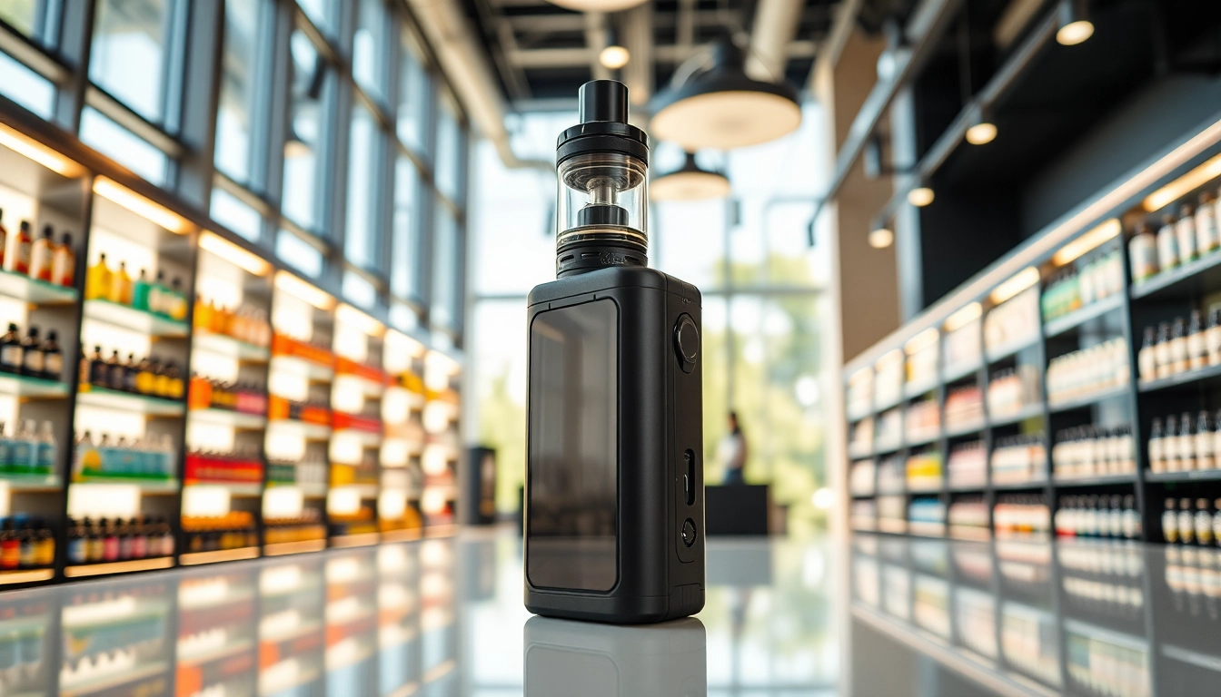 Hqd surv vaping device highlighted in a modern vape store setting.