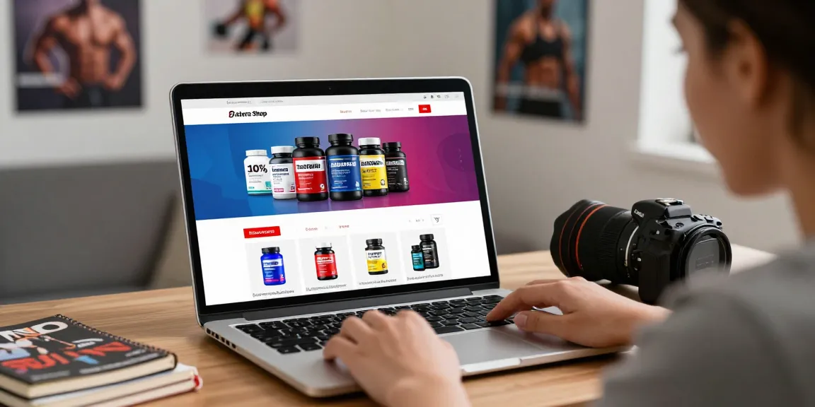 Astera Shop: Online-Shopping-Szene mit Steroiden und 10% Rabatt.