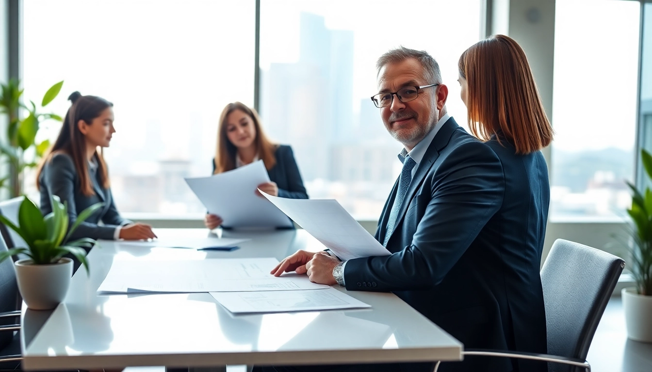 Headhunter Ingenieure in einem modernen Büro, während er mit Ingenieuren interagiert.