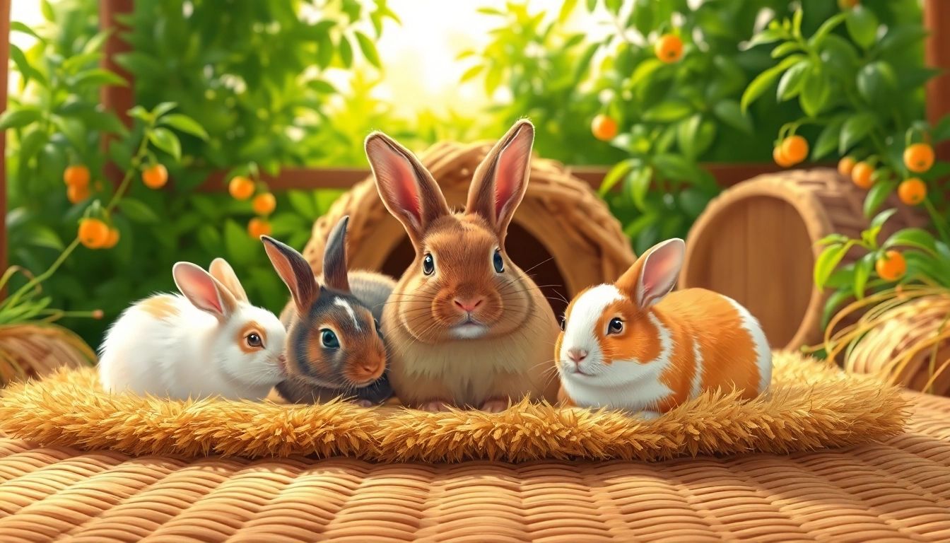 Hanfmatte in an inviting pet habitat with playful rabbits; soft and cozy texture.