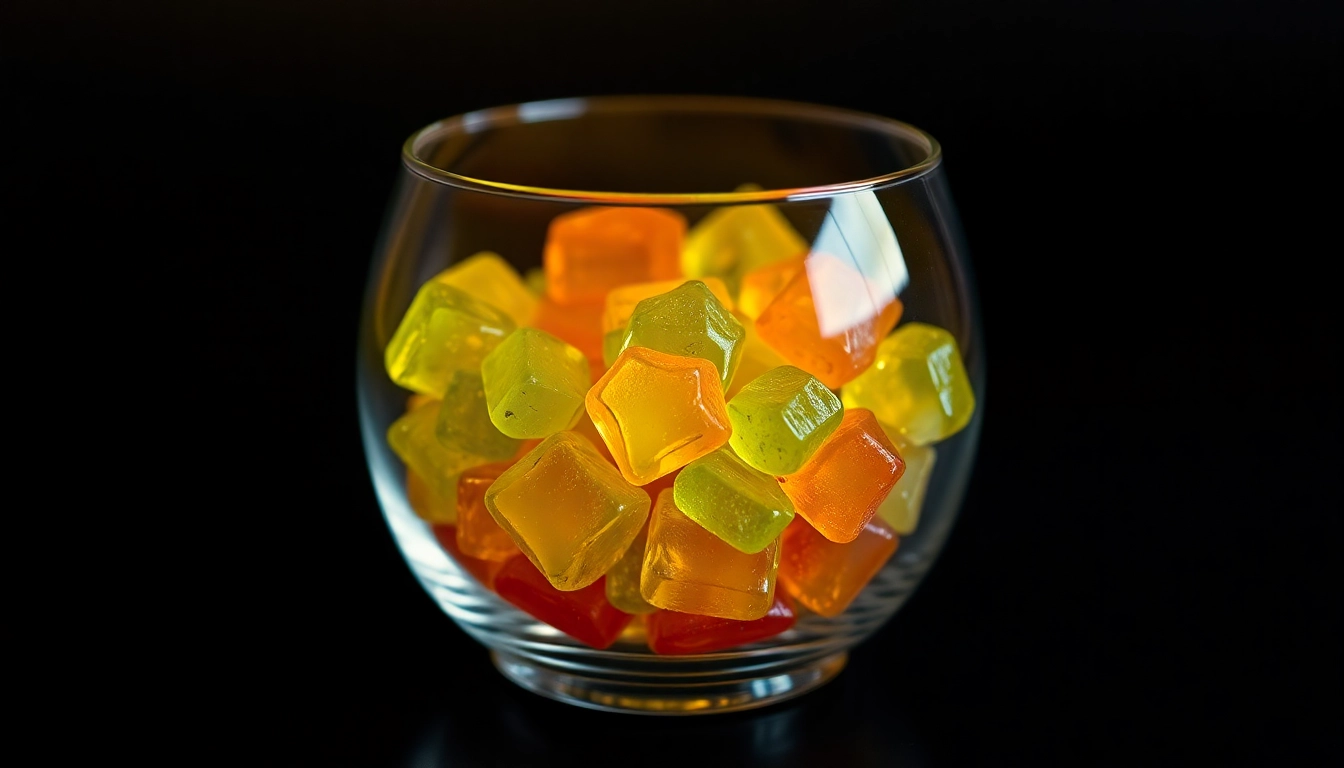 Genuss der THC Gummibärchen in einer ansprechenden Präsentation auf einem Tisch.