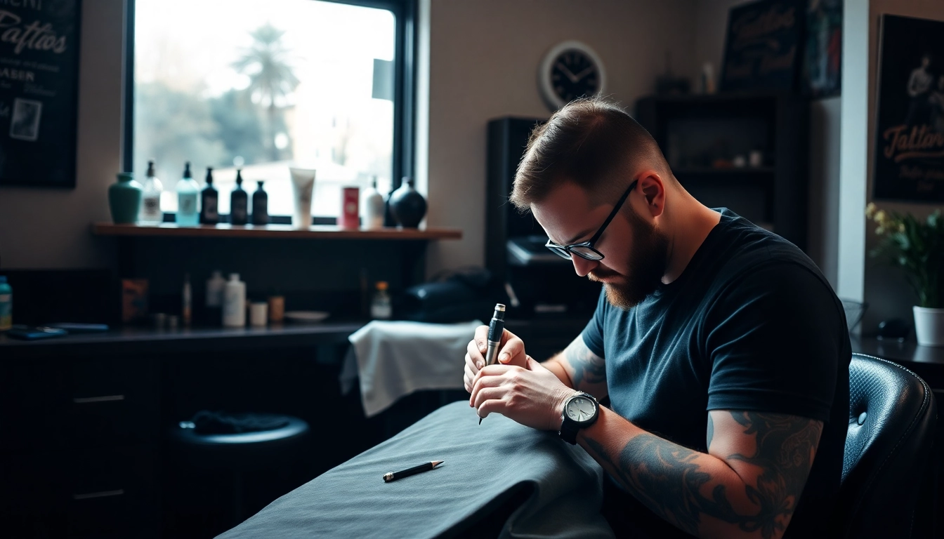 Ein Künstler im Tattoo Studio München erstellt ein einzigartiges Tattoo-Design auf der Haut eines Kunden.