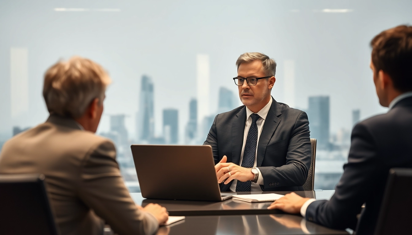 Headhunter Frankfurt: Professionelle Beratung zwischen Headhunter und Kandidat in modernem Büro bei dämmerhaftem Licht.