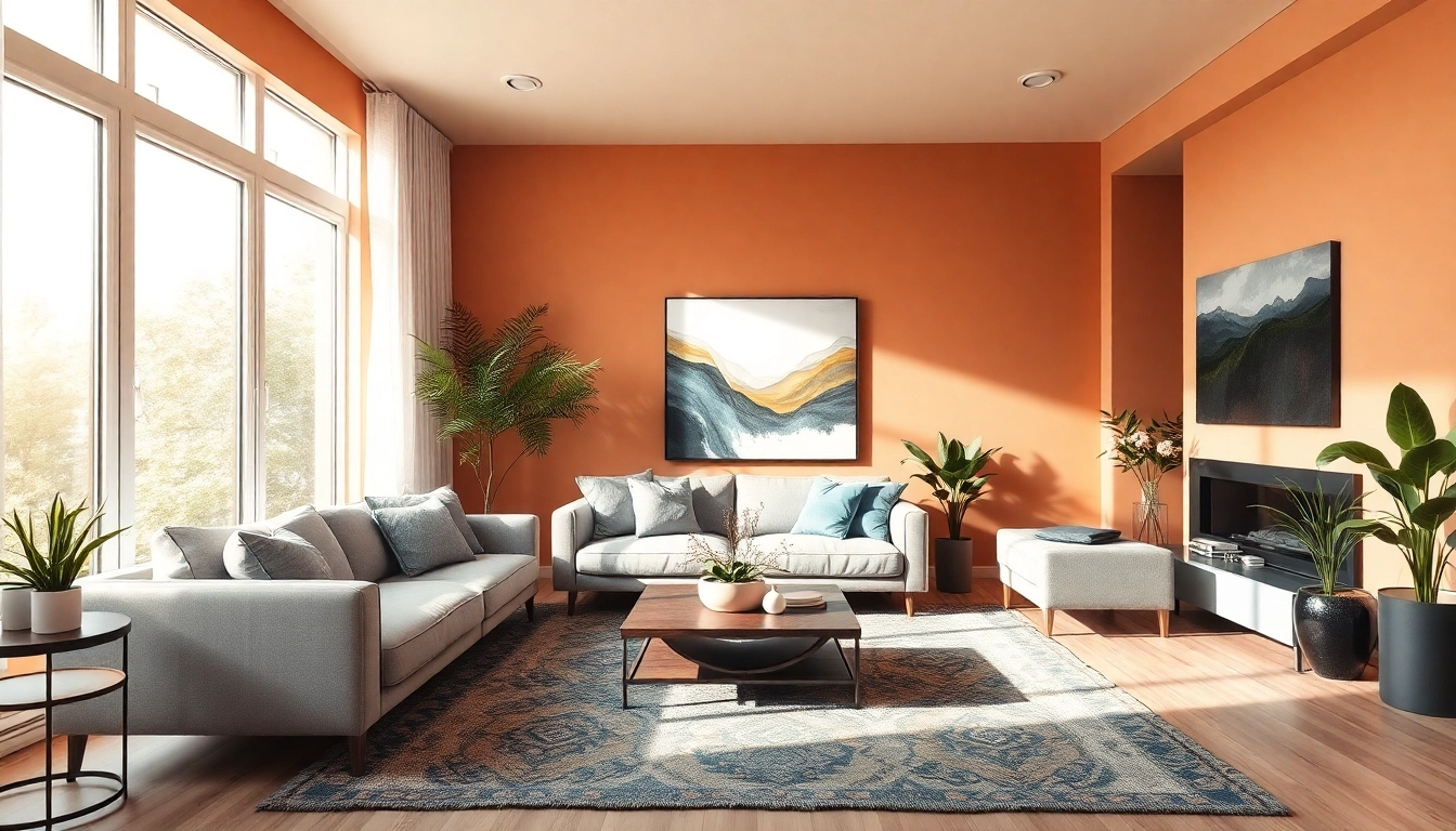 Raumgestaltung: Modernes Wohnzimmer mit natürlichem Licht und eleganter Einrichtung