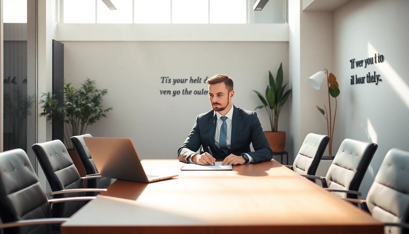 Headhunter CEO an einem eleganten Schreibtisch, die Kandidaten strategisch auswählt.