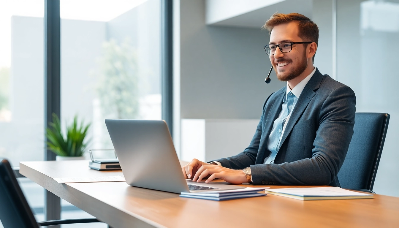Ein Personalvermittler im modernen Büro, während er aktiv mit einem Bewerber spricht, symbolisiert individuelle Personalvermittlung.