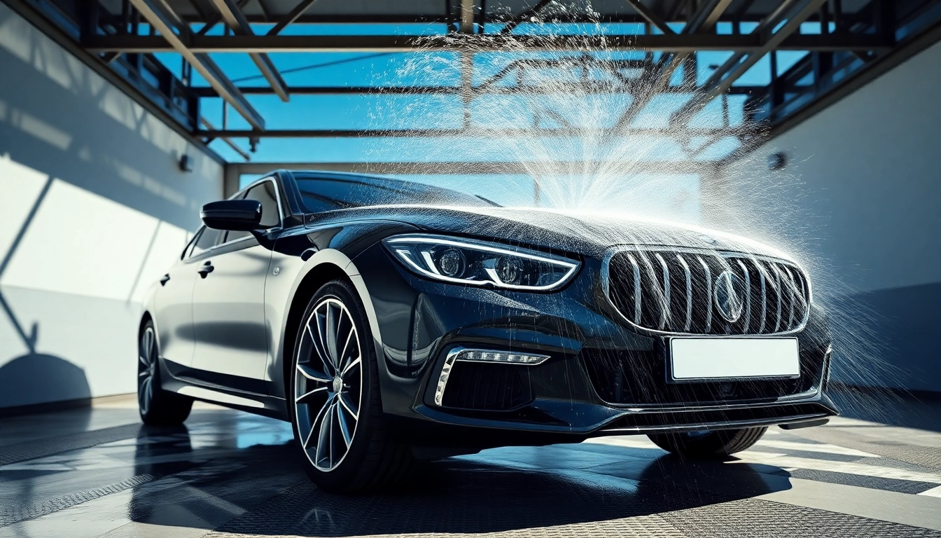 Leasing Rückgabe Vorbereitung München: Strahlend neues Auto in moderner Waschanlage, bereit zur Rückgabe.